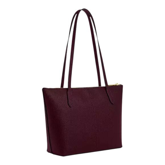 COACH FIONA ZIP TOP TOTE BAG PURSE IN CROSSGRAIN LEATHER DARK WINE & GOLD NEW! - Picture 2 of 16